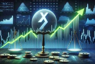 A realistic, high-definition representation of a chart illustrating the bullish pattern of XRP cryptocurrency against a backdrop of balance and stability representing market equilibrium conditions. The image should properly depict the surge showing promise in the performance of XRP. It should contain visual elements often used in cryptocurrency analysis like green upward arrow for bullish trend, balancing scales for market equilibrium and the XRP logo.