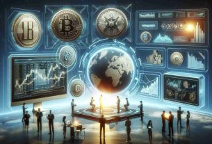 Create a realistic, high-definition digital image illustrating emerging trends in the world of cryptocurrency for the year 2024. This should include elements such as coins with futuristic designs, a monitor showing significant market changes, people of varying descents and genders discussing and analyzing the trends, and potential technology advances like advanced computers and holograms. Please refrain from using brand names or specific cryptocurrencies.