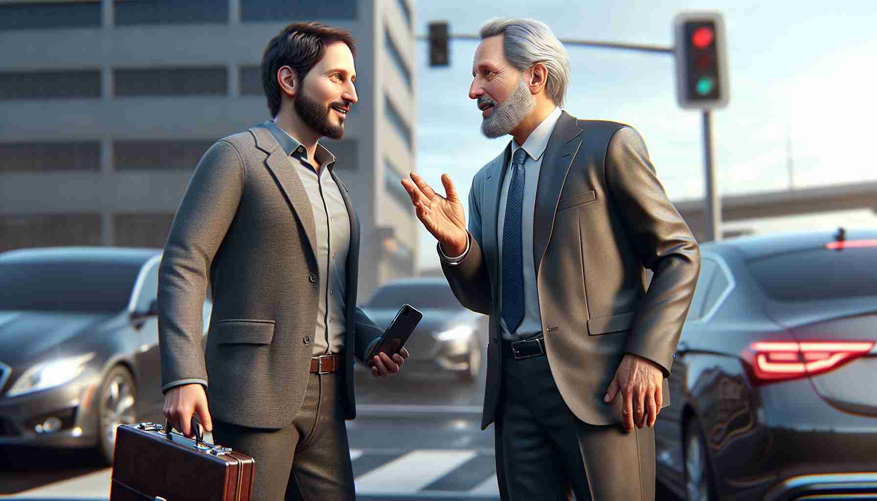 Realistic HD photo of two high-profile individuals engaging in unexpected communication. The first is a prominent tech entrepreneur known for his work in electric vehicles and space exploration, and the second is a businessman with experience in real estate and reality television.