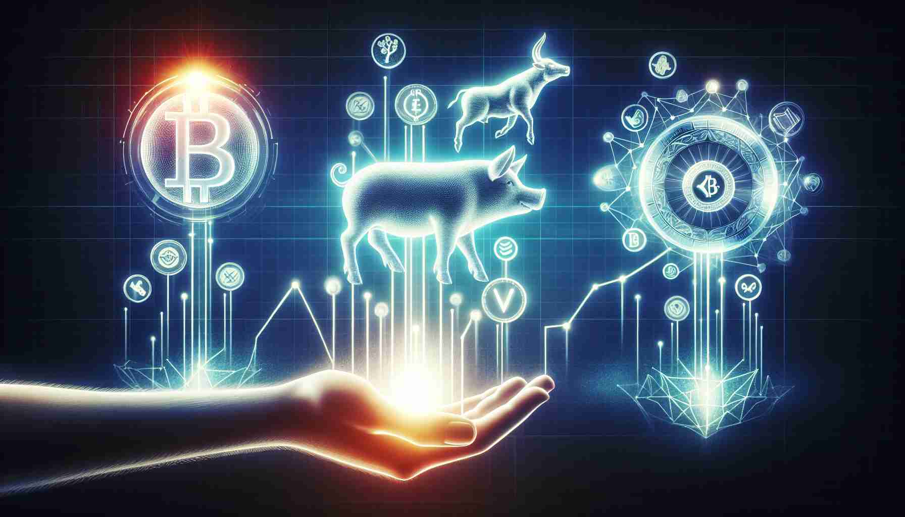 A high-definition, realistic image representing emerging trends in cryptocurrency. The image features visual symbols or representations of two cryptocurrencies, one being represented by a well-lit pig (symbolizing APORK) outshining another symbol, a network or web (representing WIF). Additionally, there's a depiction of a bull to signify a bullish forecast for the 'SOL' cryptocurrency. The overall design should be professional and hint at financial forecasting.