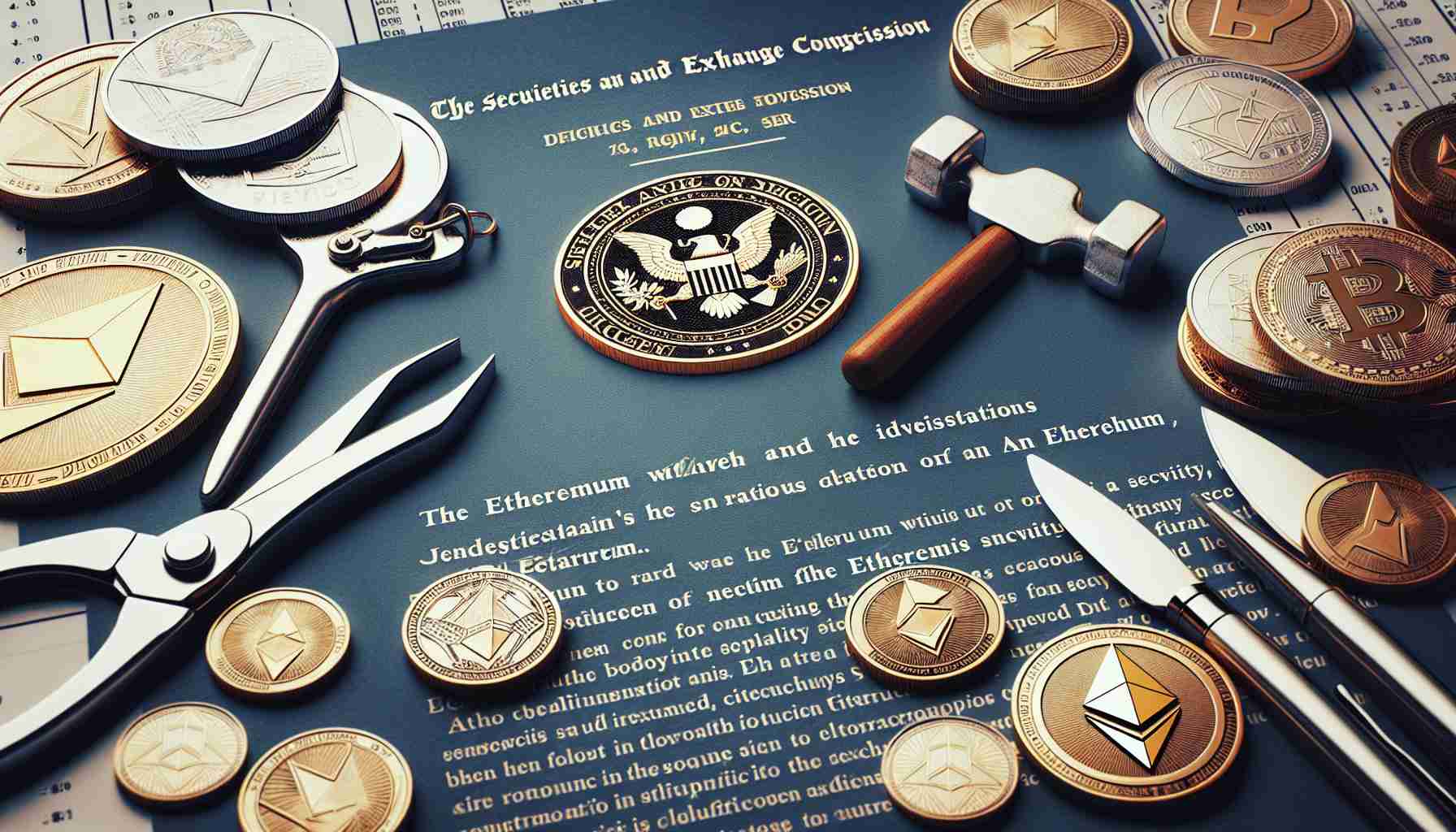 Detailed image in high definition of an official document indicating that the Securities and Exchange Commission (SEC) has withdrawn its investigation into Ethereum's status as a security, implying a boost in clarity for cryptocurrency regulations.