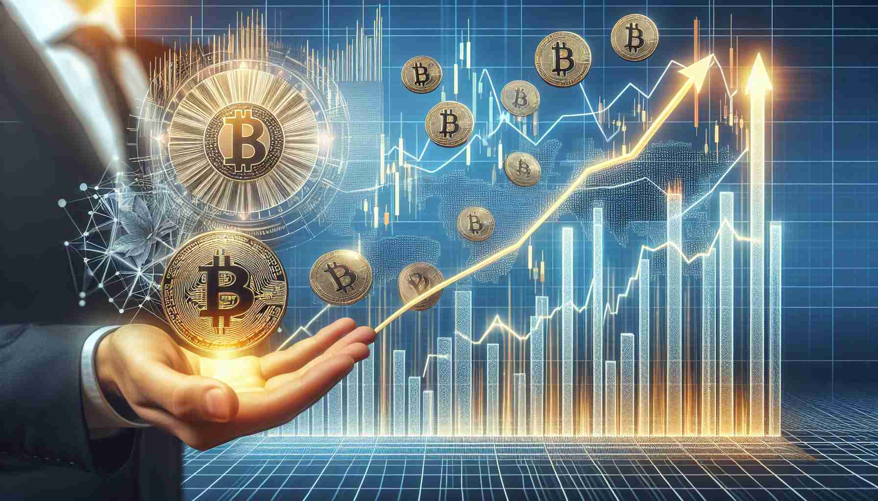 Please generate a high-definition, realistic image representing a weekly cryptocurrency market recap. Show the concept of Bitcoin experiencing a downturn while a fictitious currency named 'Toncoin' is skyrocketing to unprecedented levels. Include suitable graphics such as line graphs and bar charts to visually narrate the market trends.