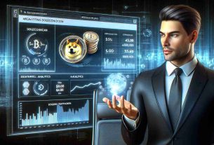 A realistic high definition photo representing a successful businessman with a similar physique to Arthur Hayes, expanding his cryptocurrency portfolio. This man is seen acquiring Dogecoin from a digital platform on a futuristic computer screen. Details such as analytics, graphs, and currency symbols are prominently displayed on the screen.