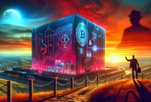 A symbolic representation of the conclusion of a journey for an anonymous individual at a crypto company amidst regulatory scrutiny. Symbolize the individual as a traveler reaching the end of a path, with the setting of a vivid sunset in the background to signify the end. Depict the company as a futuristic building with cryptocurrency symbols subtly etched onto its surfaces. Add a looming shadow of an authoritative figure representing the regulatory scrutiny. Maintain a realistic HD quality throughout the image, filled with rich details and sharp lines.