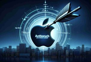 A realistic high definition image representing the concept of a large economic union targeting a prominent technology corporation with antitrust charges related to its digital application marketplace conduct. It could be symbolized as an emblem of the union aiming an arrow, labeled with 'antitrust charges', at an apple silhouette, representing the corporation. The arrow could be flying over a stylized depiction of an app store skyline, indicating the subject of dispute.