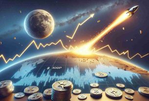 Create a high-definition, realistic image depicting the concept of a meteoric rise in the value of a cryptocurrency, specifically symbolized as XRP. The image should include elements such as up-trending graphs, coins marked with the XRP symbol, and possibly a meteor shooting upwards, all as a representation of a projected value increase to $500.