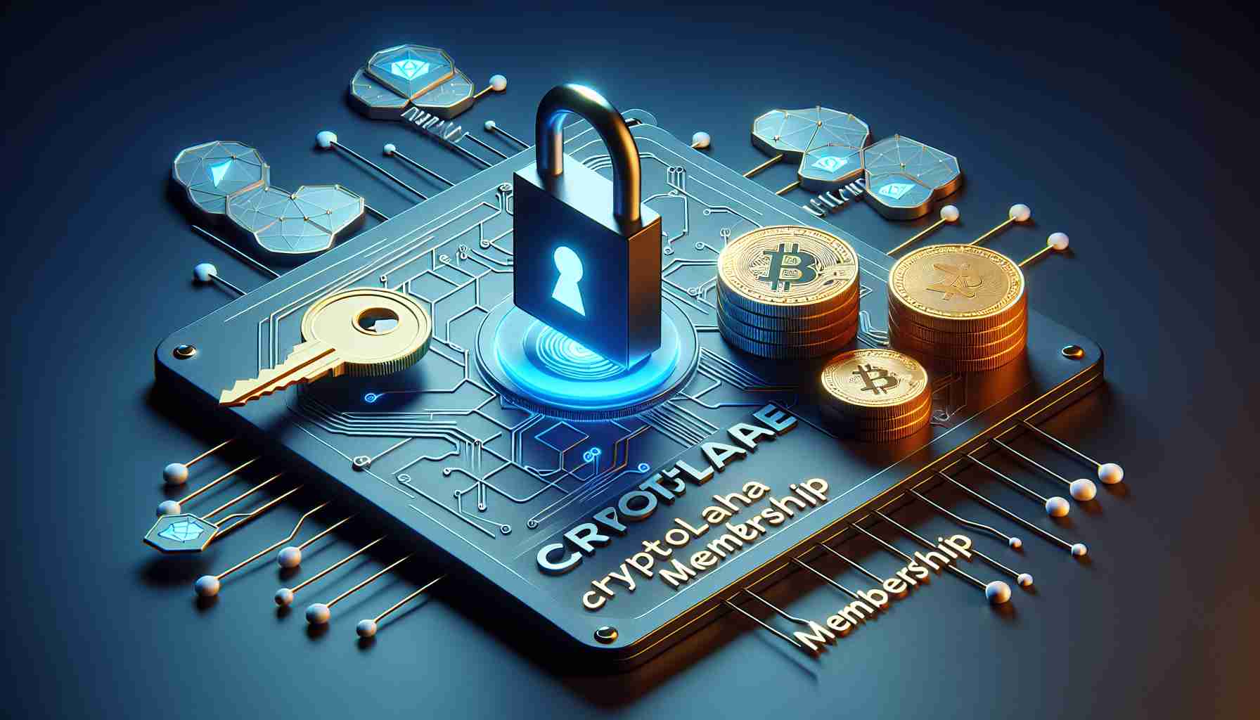 Create a high-definition realistic image portraying the concept of unlocking digital content on Web3 platforms using a hypothetical membership called 'CryptoSlate Alpha'. The image could include elements such as a digital key, a padlock symbolizing locked content, tokens or coins symbolizing cryptocurrency and interacting with the padlock, and the words 'CryptoSlate Alpha Membership' prominently displayed.