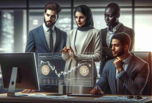 Realistic HD image depicting a diverse group of financial advisors. In the scene are three individuals - a Middle-Eastern woman, a South Asian man, and a Black man - in a modern office setting, examining the performance of a Bitcoin ETF on their computer screens. Their expressions and body language should communicate a sense of caution and careful analysis. On the screens, graphs and charts indicate the success of the Bitcoin ETF.