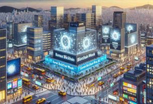 A highly detailed and realistic image representing preparation activities in Seoul, South Korea, for the eagerly awaited Korea Blockchain Week 2024. The scene should include cityscapes with modern skyscrapers, digital billboards showcasing blockchain-related promotions, people bustling with anticipation, hoardings announcing the event, and the intricate technology-themed decorative elements installed for the occasion.