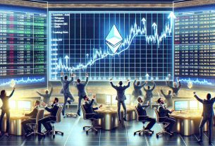 A high-definition, realistic image displaying the concept of rising optimism in the Ethereum market despite price stagnation. This scene could include a bullish stock chart with Ethereum symbols, and jubilant traders engaging in buying activity, their faces reflecting confidence and anticipation, and the trading room abuzz with buzzing energy. The aesthetics of the room could indicate a modern, digital trading room with screens displaying various cryptocurrency graphs. Since there are no human descriptions, no one is depicted in the image.