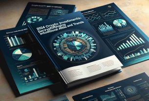 Create a realistic high-definition image of a research report titled '2024 Crypto Investments: Decrypting Institutional Attitudes and Trends', featuring pie charts, bar graphs, and line graphs detailing the current trends and attitudes within institutional crypto investment. The report cover appears professional with a sleek design using shades of blue and green. The interior pages are open, revealing intricate charts and analysis.