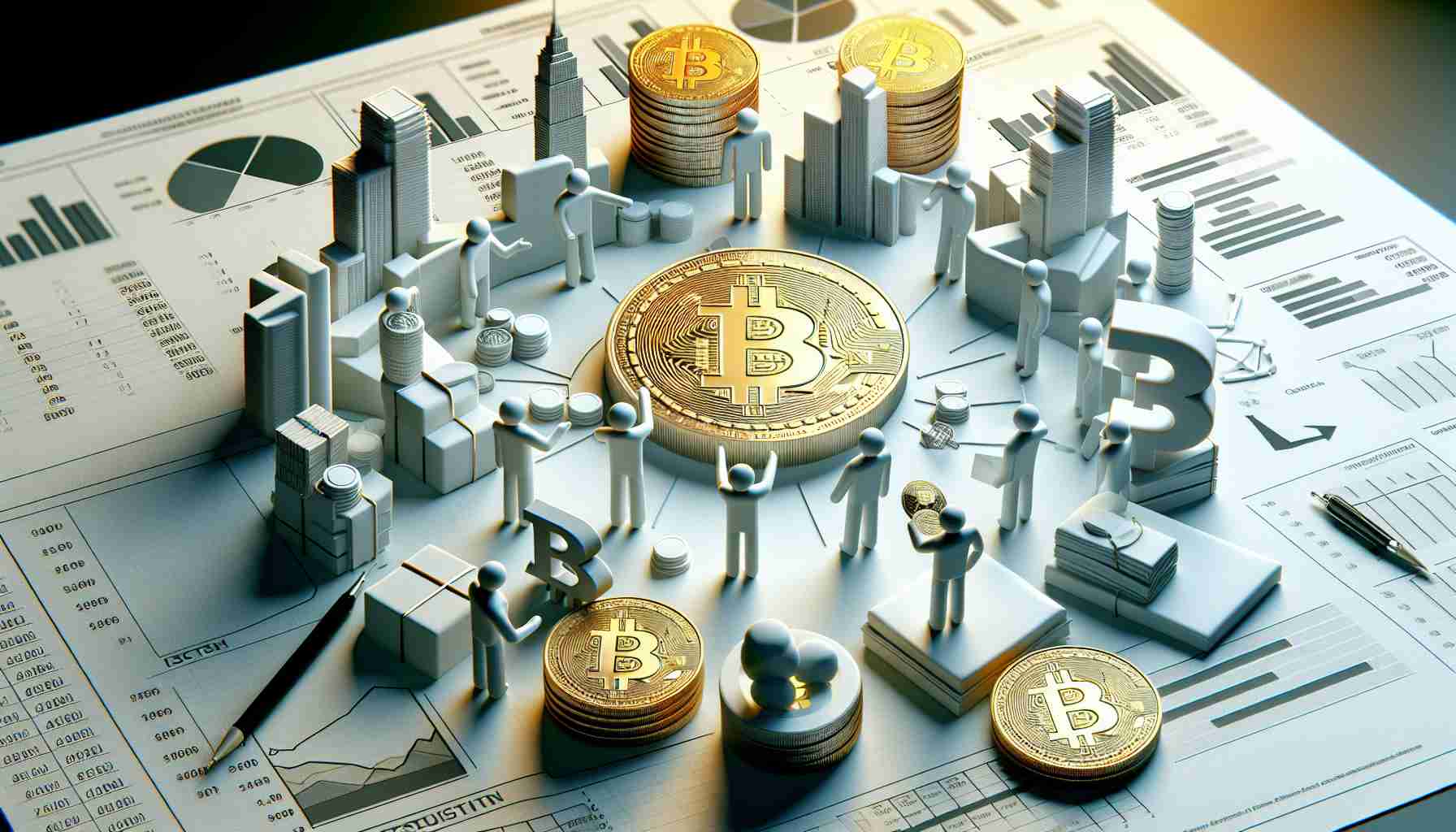 A high-definition, realistic image of a symbolic representation of the cryptocurrency market preparing for the redistribution of bitcoins from Mt. Gox to its creditors. The image can feature physical representations of bitcoins and a conceptual design of the market, but keep it devoid of real people or specific financial institutions.