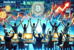 A high-definition, realistic picture of a group of enthusiastic cryptocurrency enthusiasts cheering and displaying joy, with a backdrop of computer screens displaying fluctuating crypto values. Amidst a pricing glitch, their faith remains unshaken and the atmosphere radiates hope and optimism.