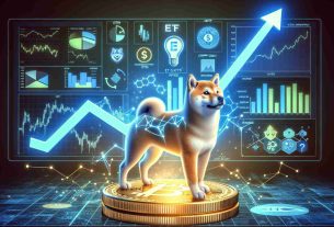 Create a realistic, high-definition image of a symbolic representation of a Shiba Inu-themed Exchange Traded Fund (ETF). Illuminate the concept of the ETF propelling the value of cryptocurrency skyward. Include elements like a Shiba Inu, traditional symbols of finance (like a graph or chart), and visual metaphors for growth and upward movement.