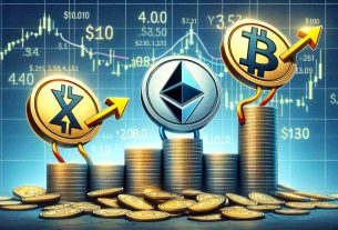 High definition image depicting the scenario of crypto market analysis. It shows distinct symbolic representations for three major cryptocurrencies. The first symbol, representing XRP, looks like it's anticipating a reversal, communicated through the symbol's precarious tilt on the brink of a U-turn. The second symbol belongs to Ethereum and it is steady and stable, showing strength and resilience. The third symbol, that of Solana, with its arrow-pointed tip, is eyeing a target of $150. Stacks of cryptographic coin graphics from the past and the future surround these symbols to give a complete depiction of the crypto market.