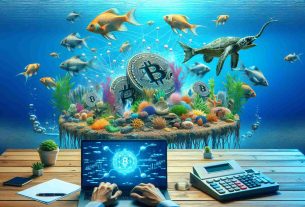 Realistic HD photo of a technology company venturing into the cryptocurrency ecosystem by relaunching an aquatic-themed crypto exchange platform.