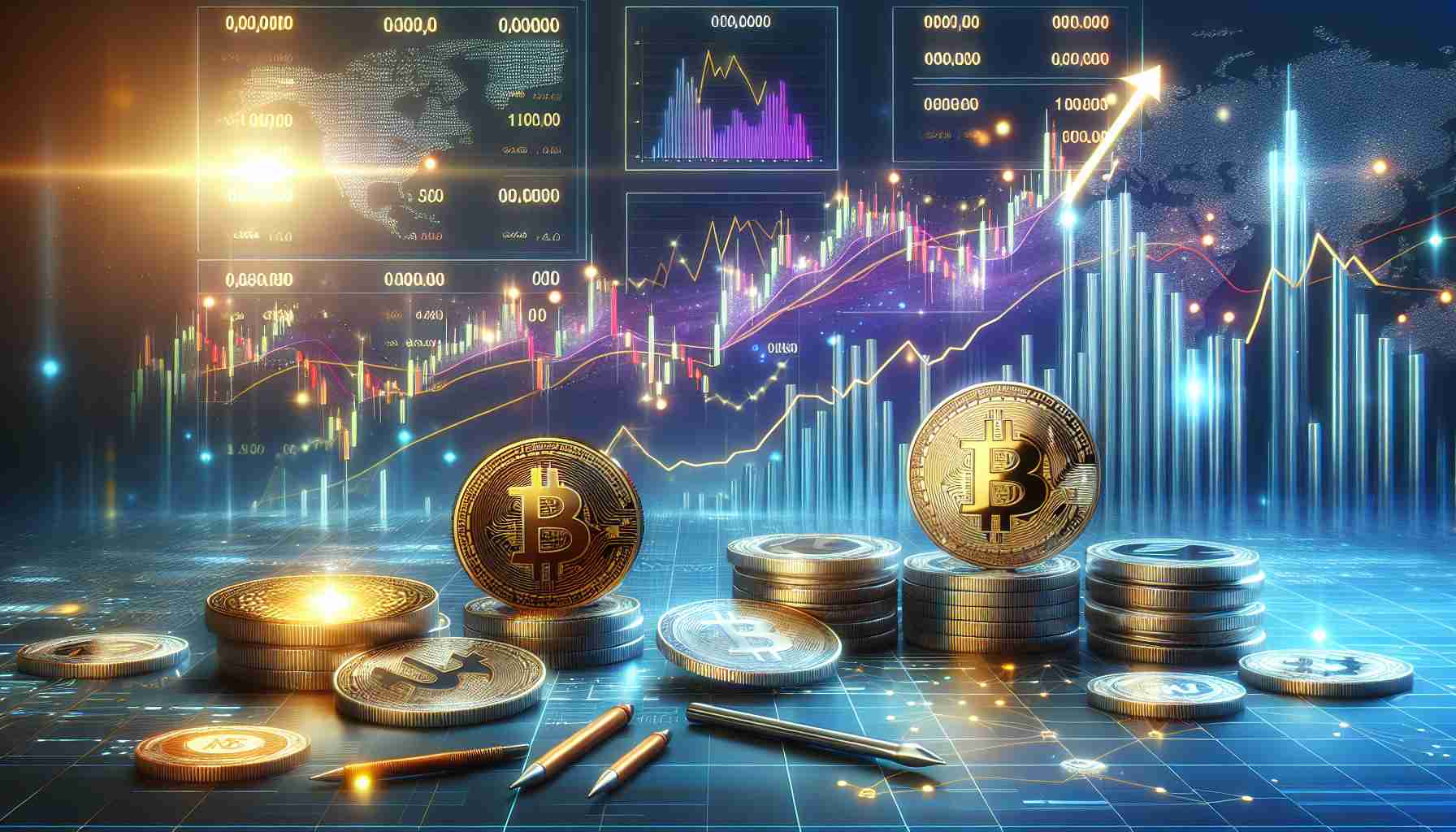 Realistic high-definition image illustrating positive momentum in the cryptocurrency market, with key digital currencies finding support. The scene includes elements such as charts trending upwards, coins symbolizing different cryptocurrencies, and various indicators exhibiting a positive outlook.