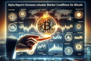 Generate a realistic high-definition photo illustrating the theme of an insightful analysis predicting volatile market conditions for Bitcoin. This can include elements such as fluctuating graphs, financial charts, cryptocurrency symbols, and the words 'Alpha Reports Foresees Volatile Market Conditions for Bitcoin' written on the photo.