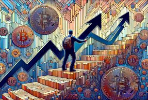 Generate a highly detailed photo representation of the abstract concept of a potential upswing for the cryptocurrency Polkadot. Reflect an ongoing struggle against resistance, illustrated through motifs such as ascending stairs, high walls, or uphill paths.