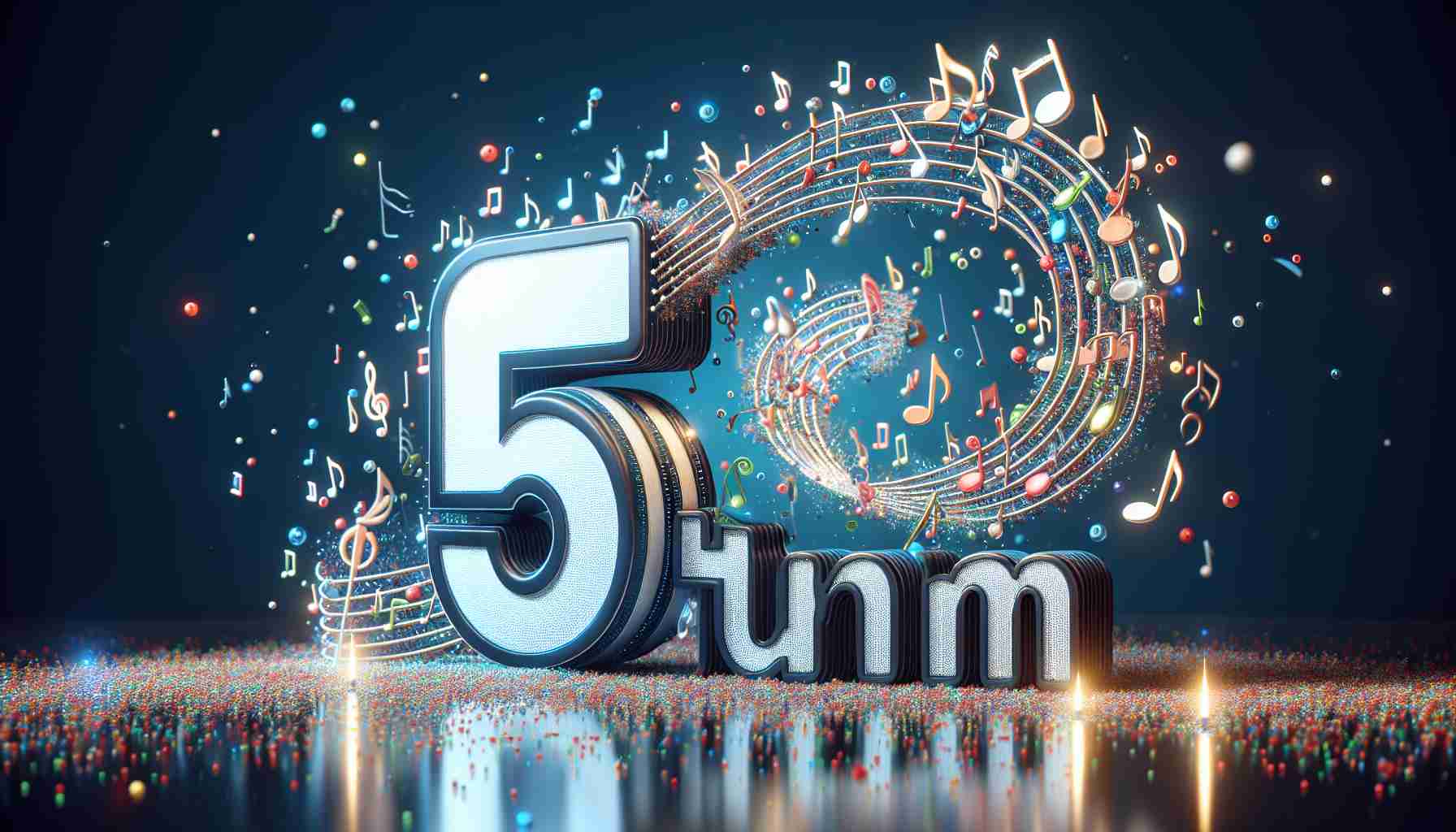 Realistic high definition image of an innovative music streaming platform, Tune.fm, illustrated secured glistening $50M investment. The representation includes a digital rendering of the logo for Tune.fm, a stream of musical notes flowing out of it to symbolize music being streamed, and a large number 50 with an 'M' next to it. Also picturing succinctly depicted celebratory elements, such as confetti or fireworks, to signify the securing of a significant financial investment.