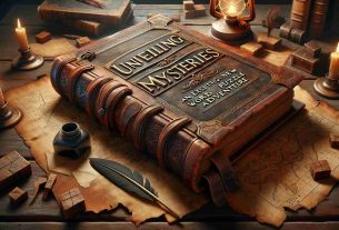 A highly detailed and realistic HD image representing the concept of 'Unveiling Mysteries: An Exciting New Word Puzzle Adventure'. Picture a big, old, leather-bound book with an air of mystery around it. The book lies on an ancient wooden table, with a quill and ink pot nearby signifying the word puzzle aspect. There are faded maps and cryptic symbols scattered around, indicating the adventurous theme. The overall setting could be inside an antiquated library or study room, lit dimly with a hanging lantern or candlelight, adding a further touch of suspense and excitement.