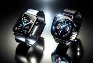 A high-definition, realistic image that showcases two smartwatches side by side for comparing. The smartwatch on the left is a tenth-generation one, sleek and modern, with a square shape and silver body. Its interface brightly lit, showing a myriad of innovative features and functions. The smartwatch on the right is the Ultra Edition, luxurious and stylish, with round edged shape and black body. Its screen displaying cutting-edge functions and splendid style. Reflections subtly highlight the contrasting designs and functionality of these smartwatches.