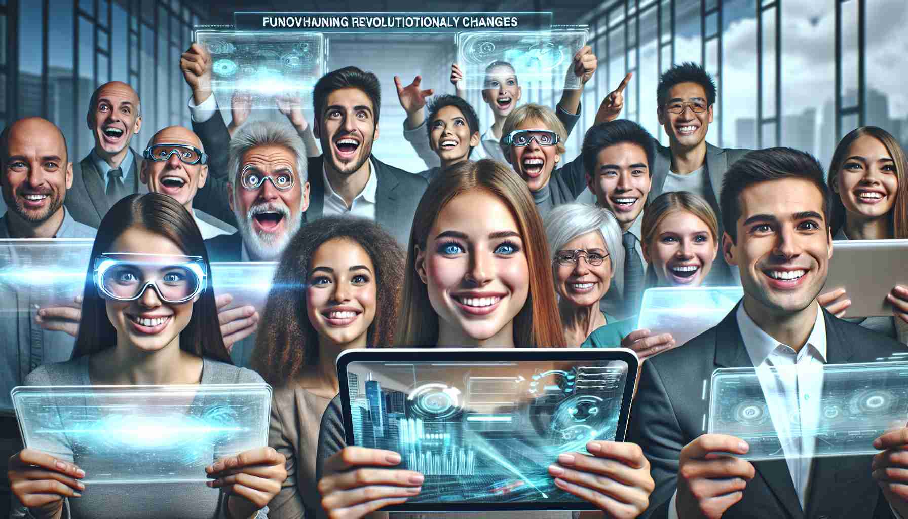 A high-definition, realistic image depicting the forthcoming revolutionary changes for tablet users. In the image, a diverse group of people of various descents including Caucasian, Hispanic, and Middle-Eastern are excitedly using advanced tablets with futuristic features. They are in a modern, technology-driven setting, showcasing the impact of these evolutionary changes on their digital lifestyle.