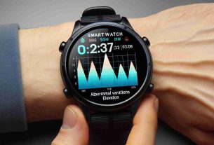 Create a high-definition, realistic image of a smartwatch interface displaying abnormal variations in elevation statistics. This image should reflect a sense of concern due to the erratic data patterns displayed on the smartwatch screen.