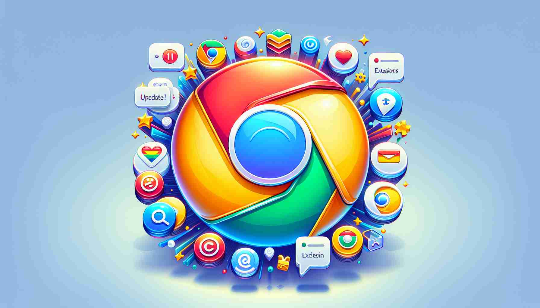 Create a high definition, realistic illustration of a web browser, similar to Google Chrome but not named or branded such, showing update notifications prompting changes in the extensions area. The modifications should be significant and visible, perhaps with updated icons, rearranged positions, or new extension features being highlighted.