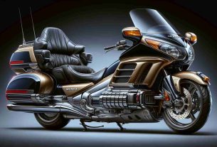 Generate a realistic, high-definition image of a Honda Gold Wing motorcycle. This iconic bike should be portrayed as the reigning majestical entity in the world of bagger motorcycles. Include interesting details such as the glossy paint finish, chrome accents, comfortable seating and storage compartments.