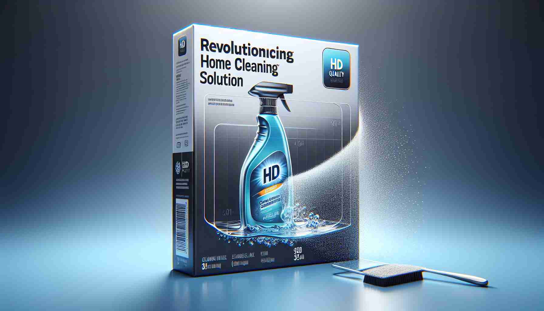 Generate a HD quality, realistic image of a groundbreaking home cleaning solution. The product should look innovative, sleek, and appealing, signaling its cutting-edge cleaning capability. The package may display the words 'Revolutionary Home Cleaning Solution', suggesting its impressive performance and ease of use. Additionally, depict a sparkling clean surface next to it as evidence of its superior cleaning power.