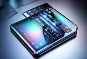 A high-definition, realistic portrayal of a conceptual smartphone labeled as 'Galaxy S26 Plus'. The image should showcase the sleek design with a glass back reflecting subtle rainbow hues, a bezel-less edge-to-edge display screen with razor-sharp resolution, an array of multiple camera lenses in a vertically set up at the back, possible biometric reader locations, and other futuristic features. The environment around the phone should give a sense of innovation and technological advancement.