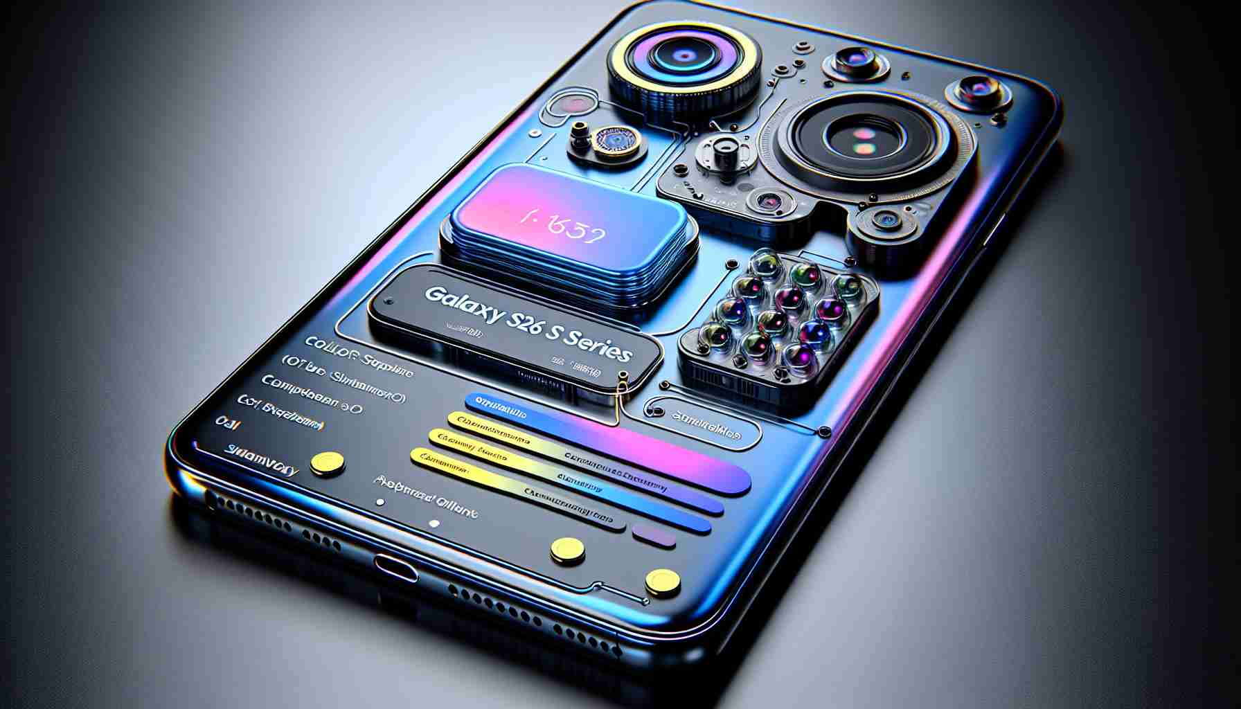 A high-definition, realistic rendition of a futuristic smartphone labeled as 'Galaxy S26 Series'. Focus on the device's unconventional features that might have been revealed in a leak - be it unique color combinations, streamline body structure, or cutting-edge technology aspects like camera and display. The phone should appear as if it is from a major tech brand, complete with a professional presentation indicative of an official product teaser.