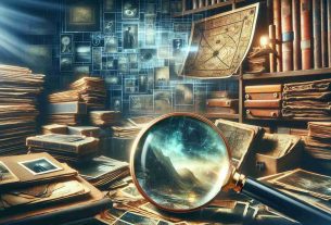 An incredibly detailed and realistic HD image portraying the sense of mystery and exploration found in unseen photographs. This could include various elements such as a magnifying glass zooming in on an old, dusty photograph, an intricate map laden with symbols and ancient texts, or a dimly lit room filled with stacks of untouched photo albums. The color palette is moody and atmospheric, capturing the thrilling search into the unseen and mystique.