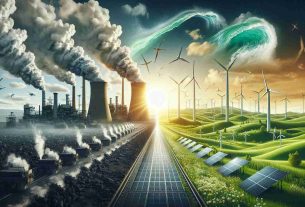 Create a highly detailed and realistic high-definition visual representation of the concept 'Fueling Change: A Brighter Future for Energy'. The scene illustrates a transition from an old, polluting energy source on the left to a clean, renewed, sustainable power source on the right. Include imagery of old coal power plants with dark smoke emerging from their smokestacks on the left side. In contrast, place sprawling green fields with wind turbines spinning gently, solar panels absorbing the sunlight, and wave energy converters in action on the right side, symbolizing the future of energy.