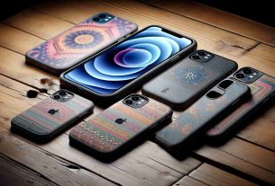 Generate a highly detailed and realistic image showcasing five unique cases designed for the iPhone 14, each with their own distinct design and color schemes. They should all be visibly designed for style and protection, featuring elements such as robust corners, sleek lines, and trendy patterns. The cases are strewn across a wooden table in good lighting, so their details can be fully appreciated.