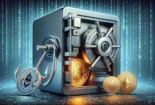 An illustration in realistic HD quality depicting the concept of protecting cryptocurrency from phishing attacks. It could feature a metal safes vault, symbolizing secure storage, with digital representations of currencies like Bitcoin and Ethereum inside. Close by, there's a phishing hook attempting to reach the vault but being thwarted by a strong shield, representing robust security measures. The background could be digital code, indicating the online context of these transactions. Please keep in mind that no actual currency should be depicted; it's purely symbolic.