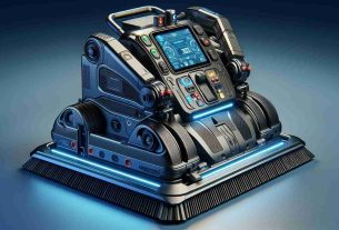 A high definition, realistic image of an innovative, cutting-edge floor cleaning machine. This technology, known as the CleanSweep 3000, represents a revolution in cleaning methods. It features futuristic design elements and advanced features that highlight its superior functionality.